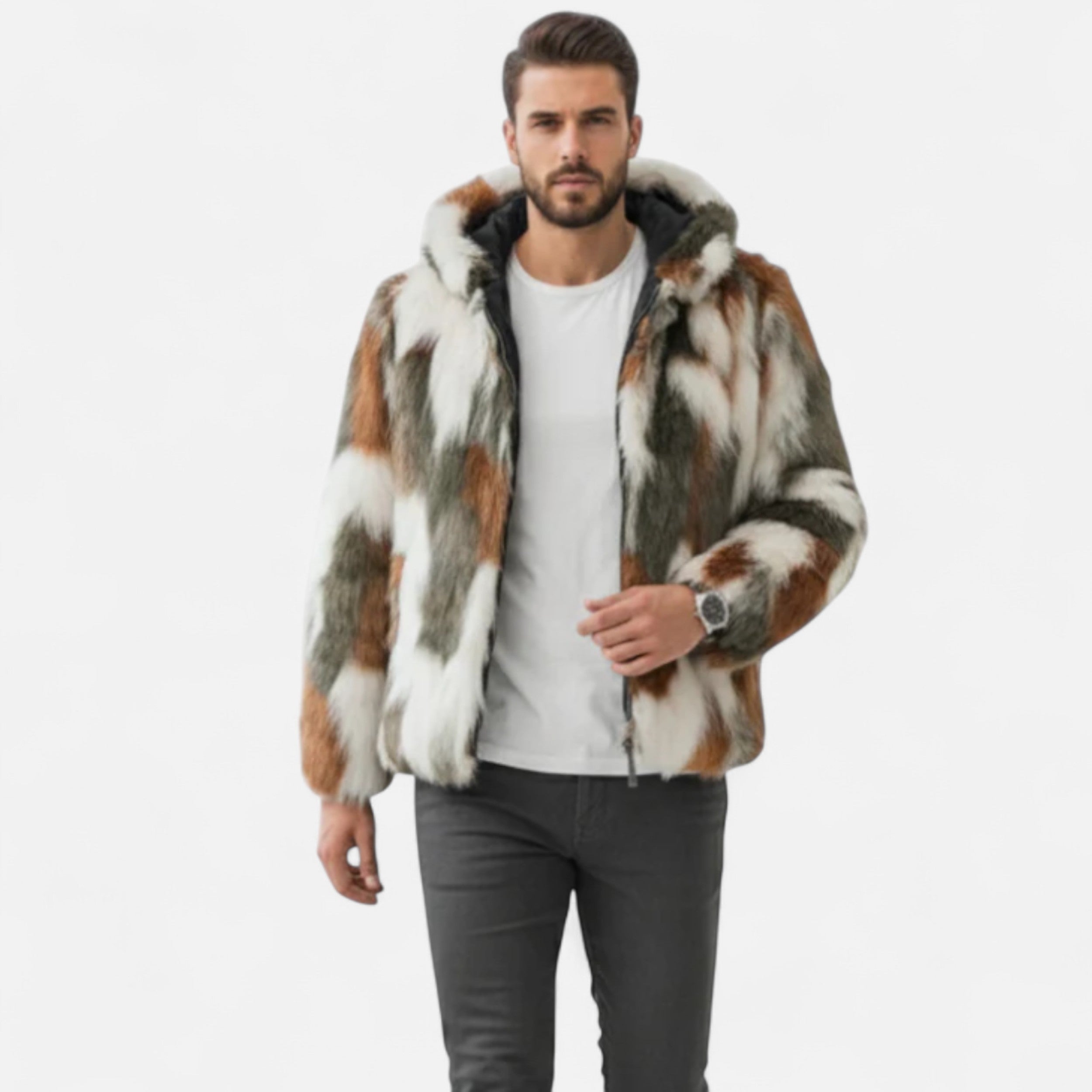 Solwiera | Męska Kurtka z Kapturem z Futrem