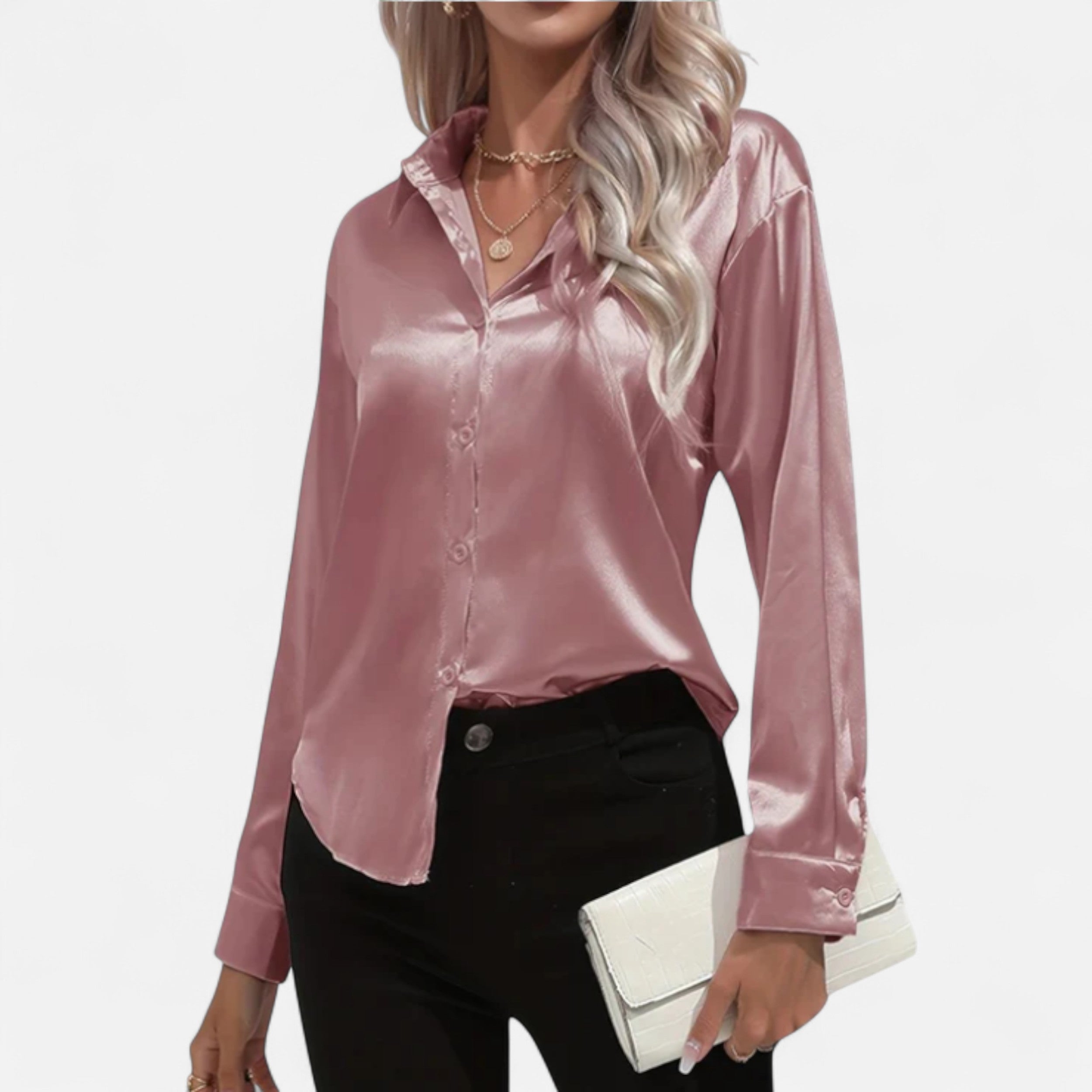 Solwiera | Damska Satynowa Koszula z Klasycznym Kołnierzem