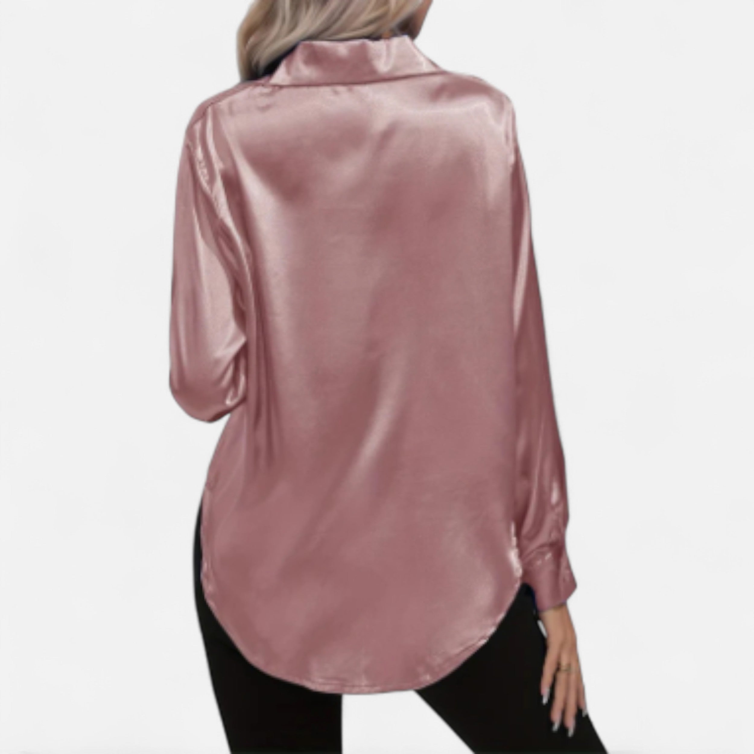 Solwiera | Damska Satynowa Koszula z Klasycznym Kołnierzem