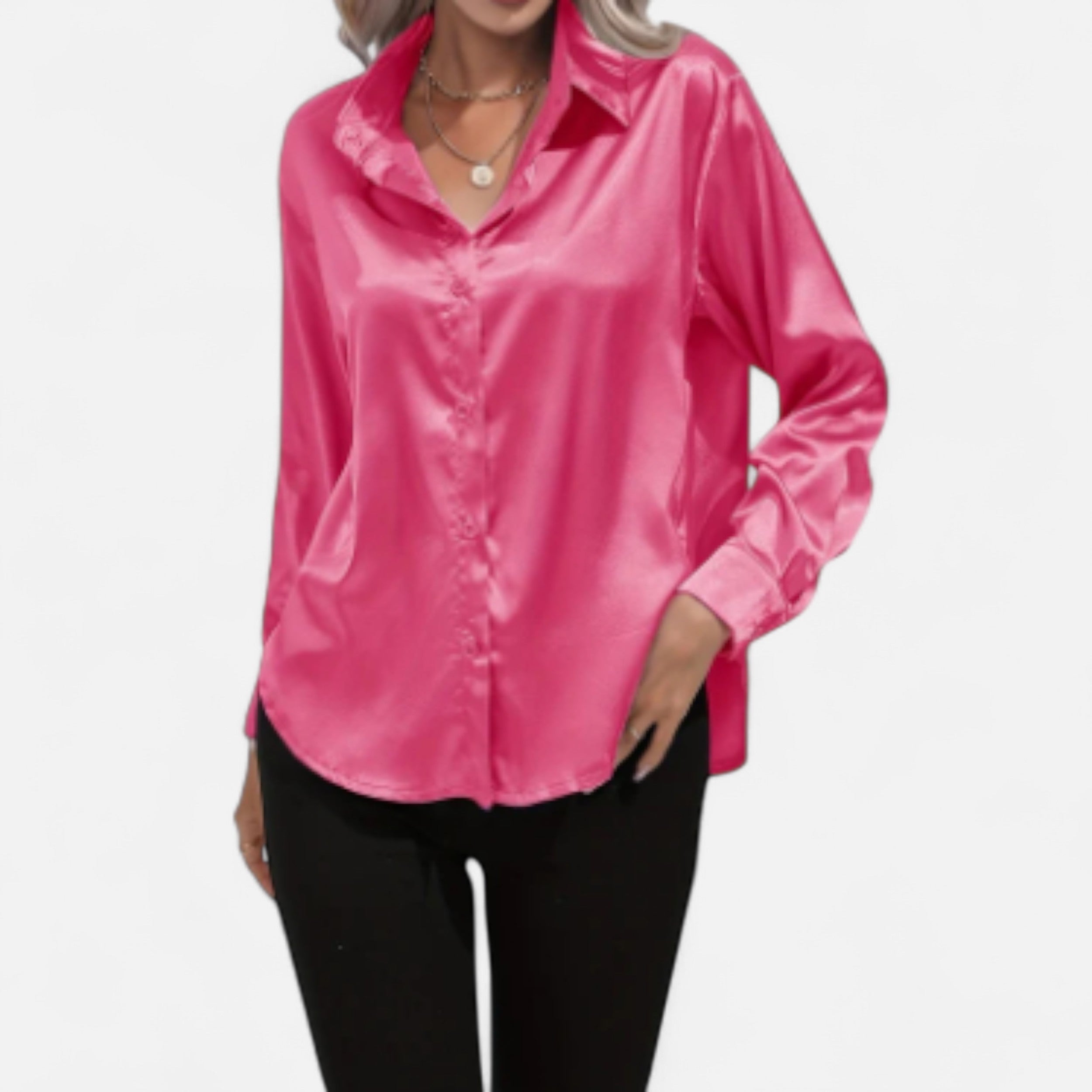 Solwiera | Damska Satynowa Koszula z Klasycznym Kołnierzem