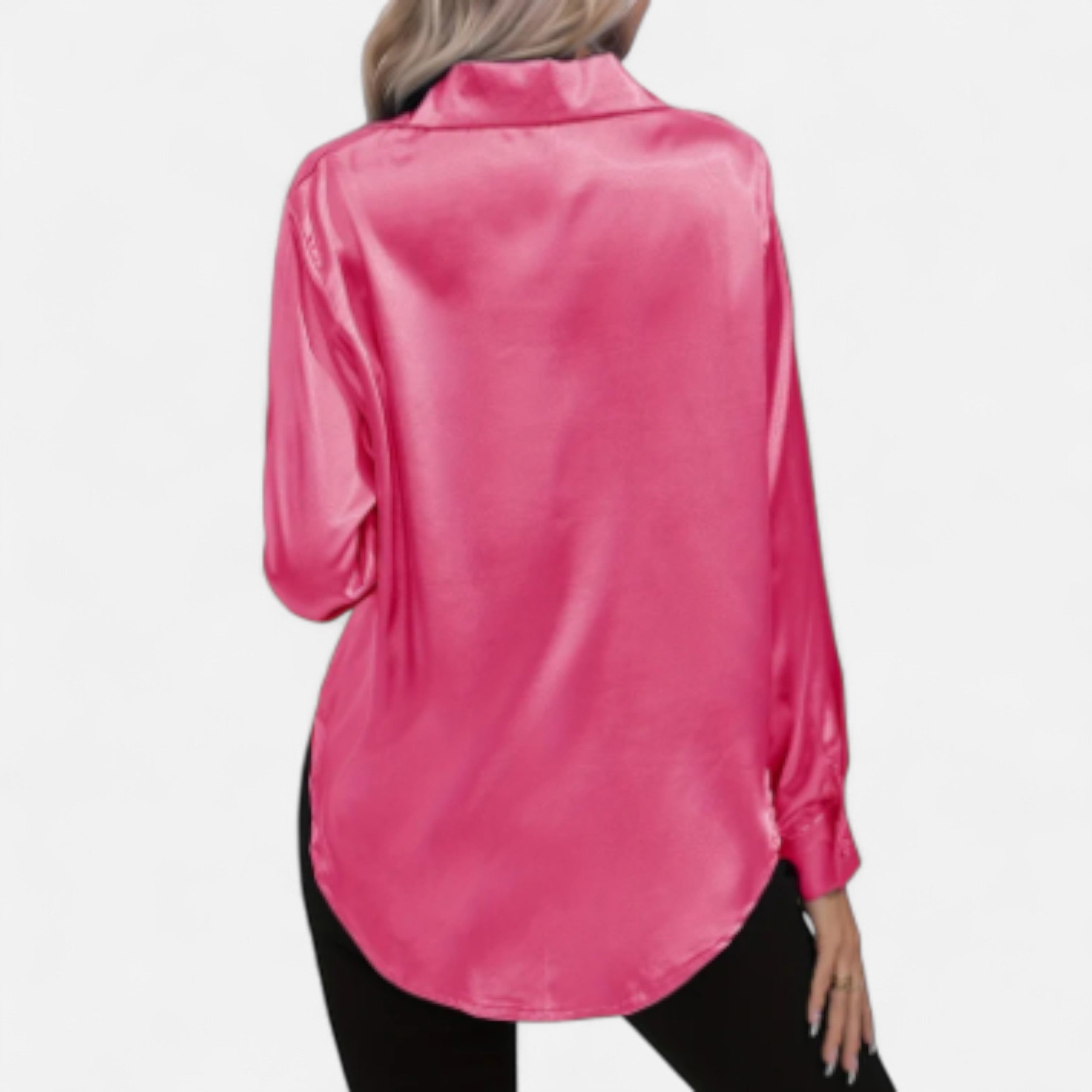 Solwiera | Damska Satynowa Koszula z Klasycznym Kołnierzem