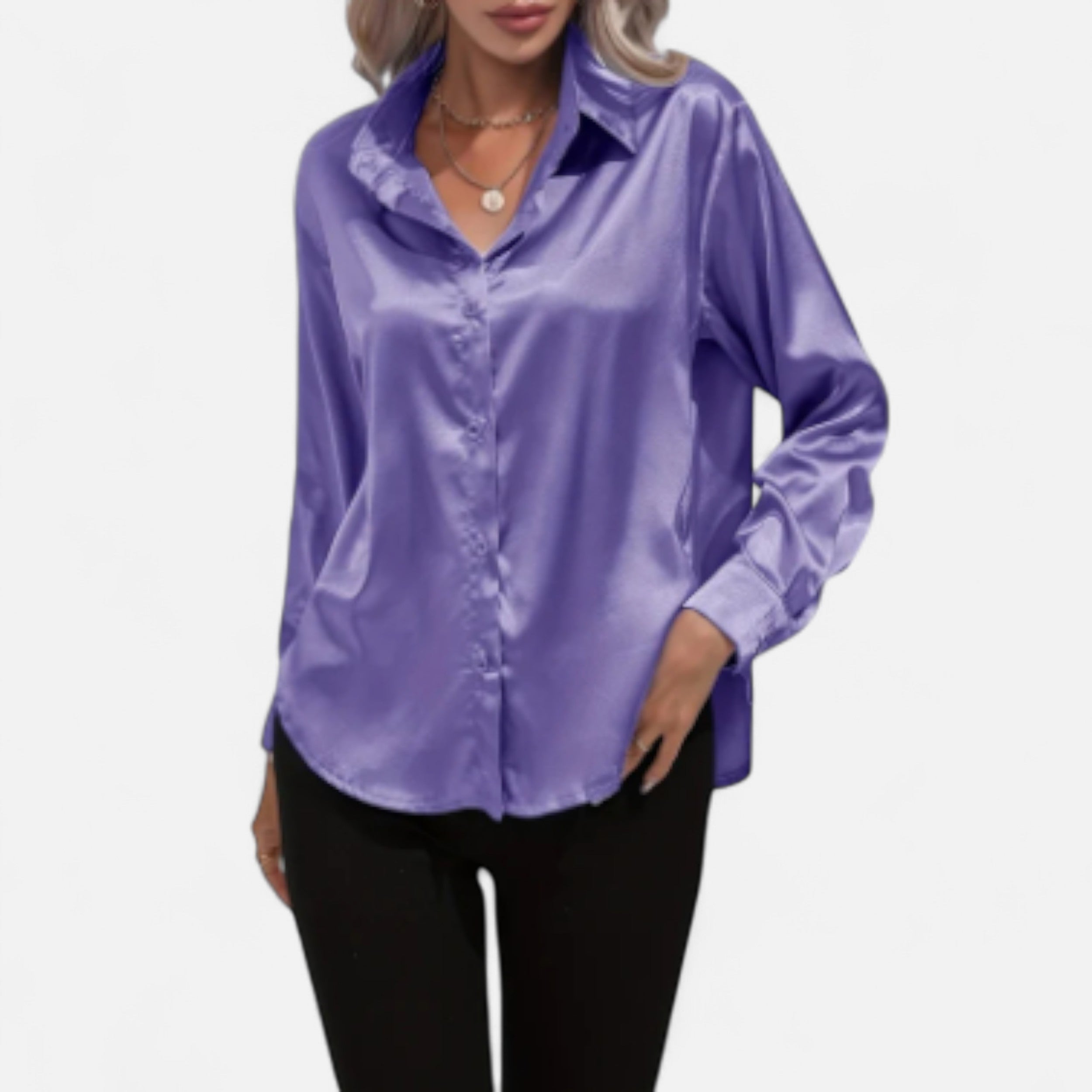 Solwiera | Damska Satynowa Koszula z Klasycznym Kołnierzem