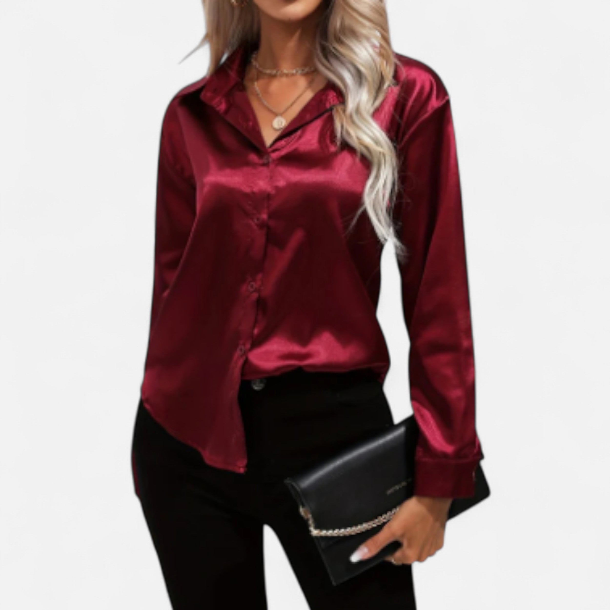 Solwiera | Damska Satynowa Koszula z Klasycznym Kołnierzem