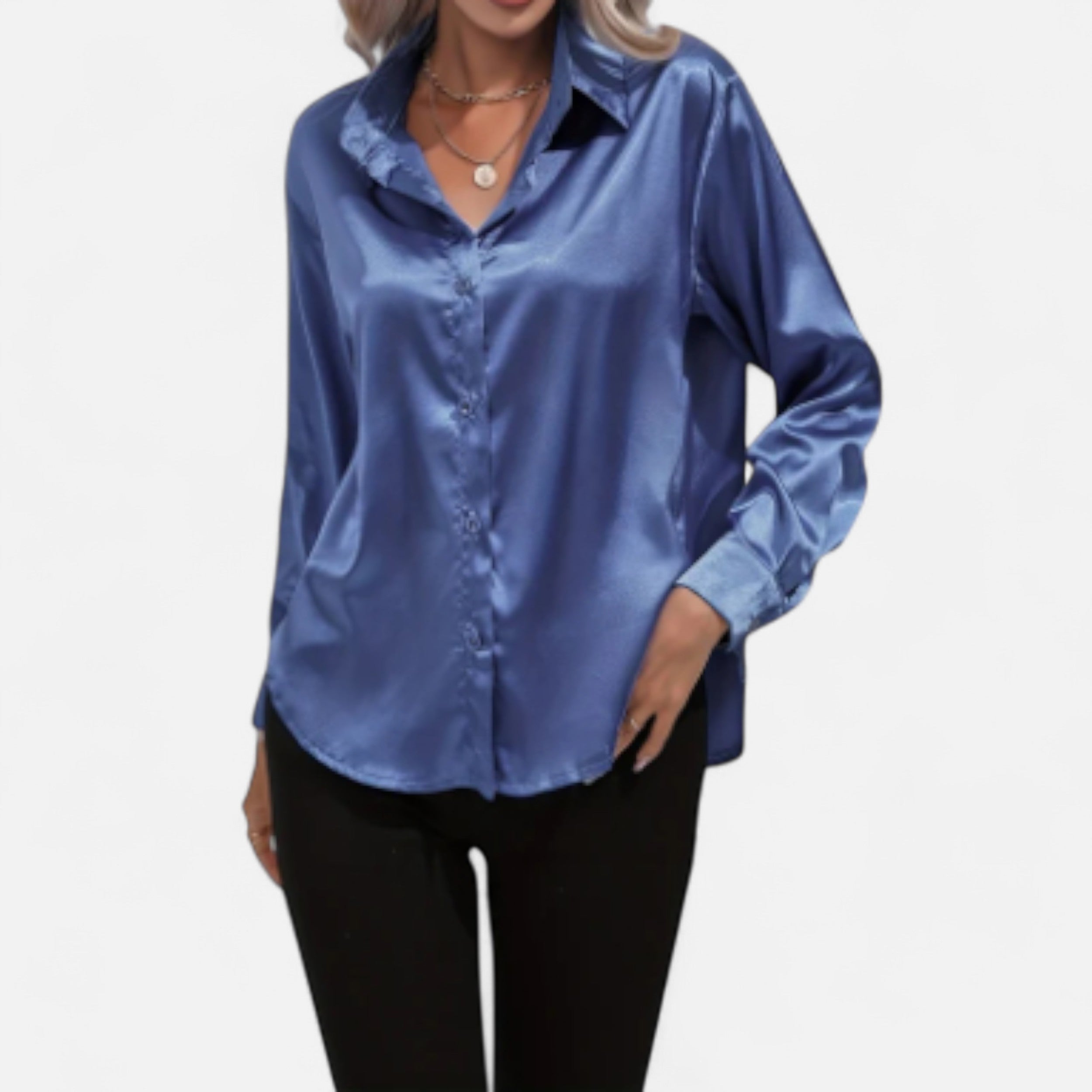Solwiera | Damska Satynowa Koszula z Klasycznym Kołnierzem