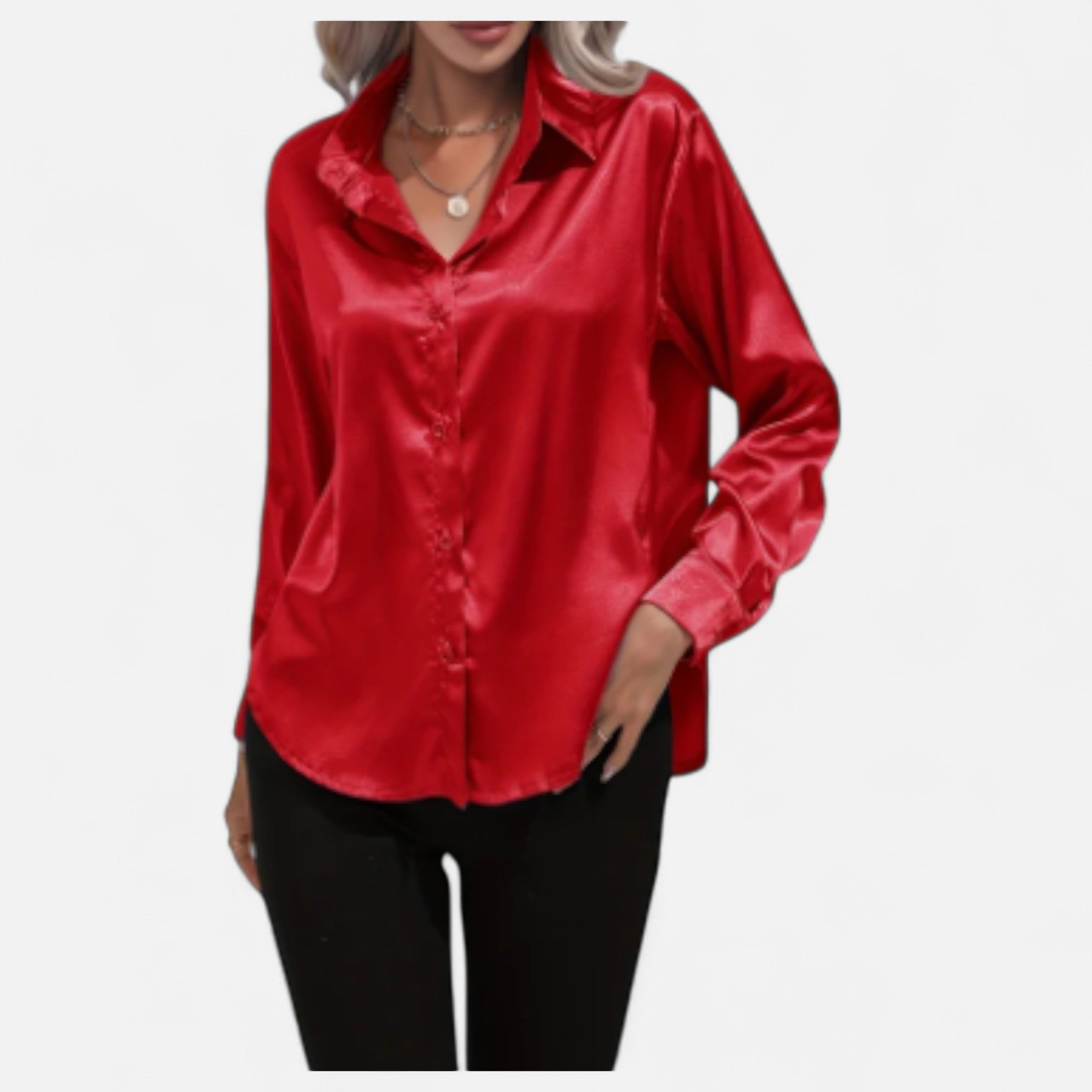 Solwiera | Damska Satynowa Koszula z Klasycznym Kołnierzem