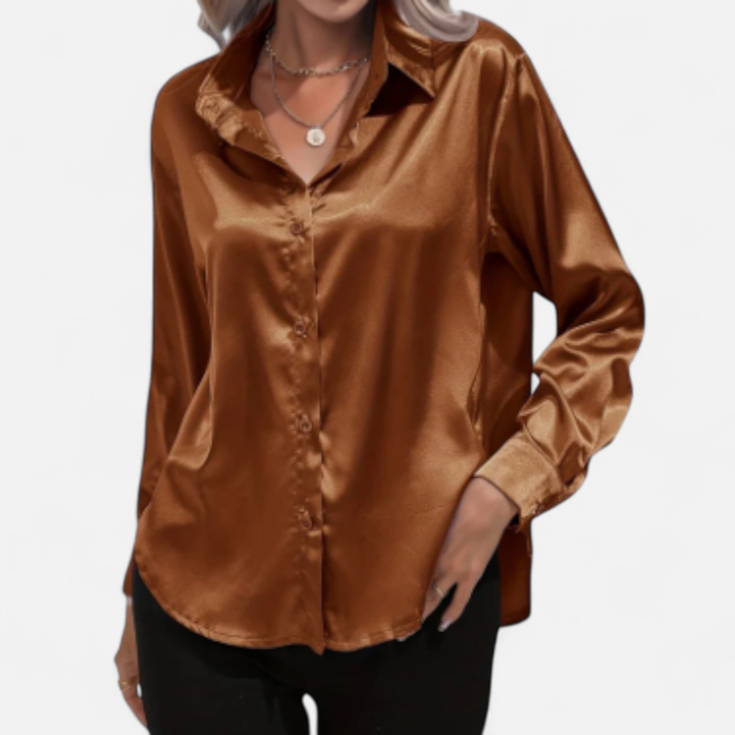 Solwiera | Damska Satynowa Koszula z Klasycznym Kołnierzem