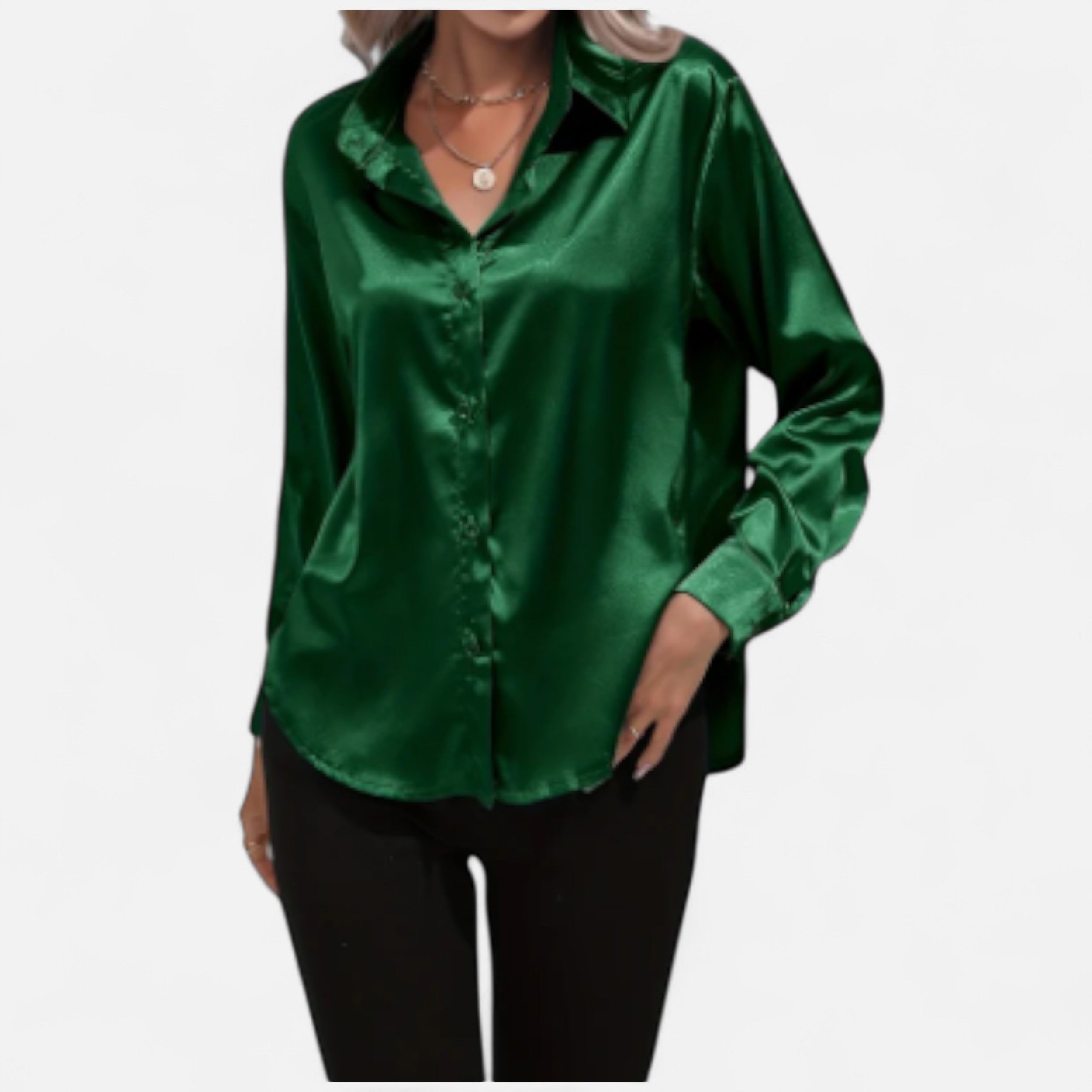 Solwiera | Damska Satynowa Koszula z Klasycznym Kołnierzem