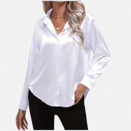 Solwiera | Damska Satynowa Koszula z Klasycznym Kołnierzem