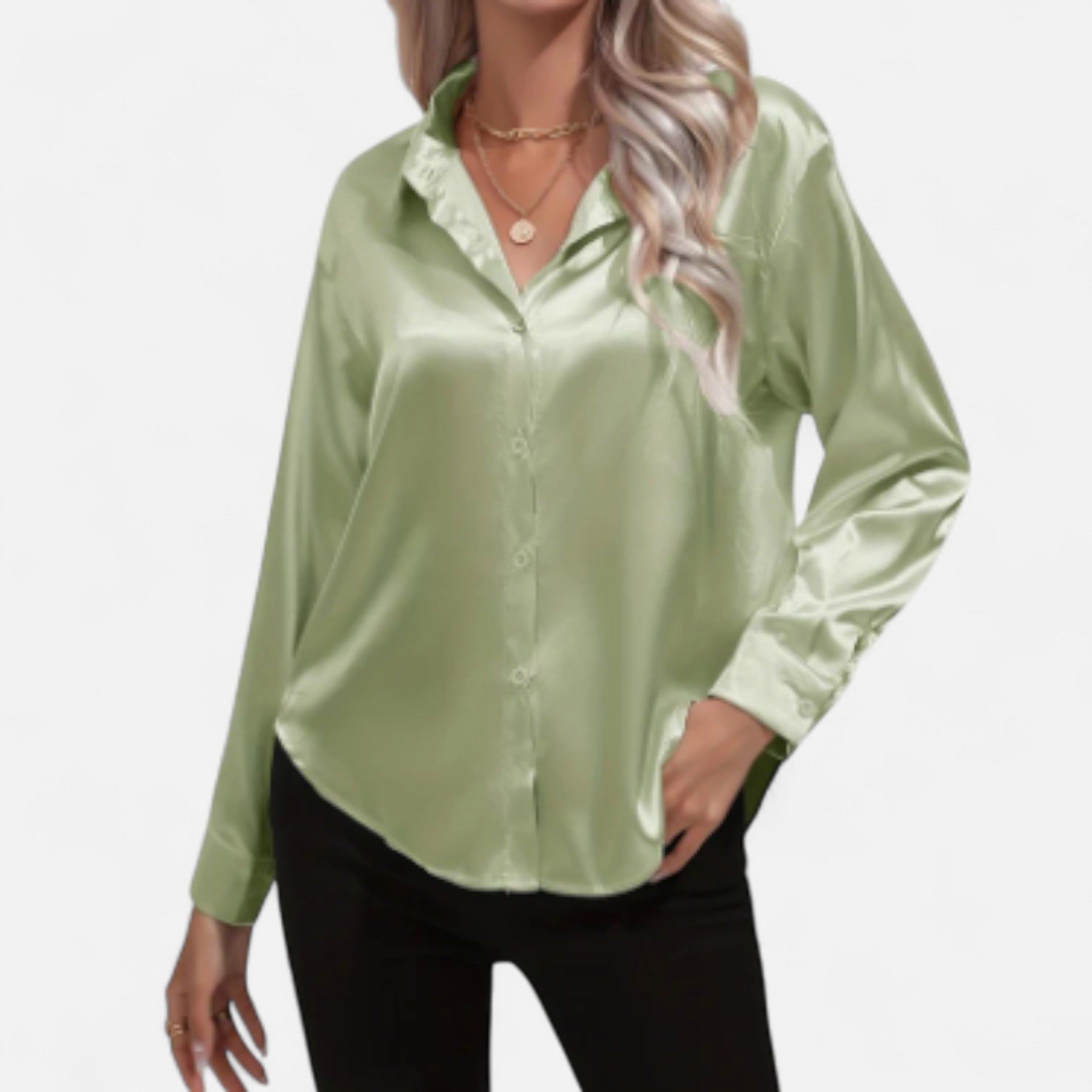 Solwiera | Damska Satynowa Koszula z Klasycznym Kołnierzem