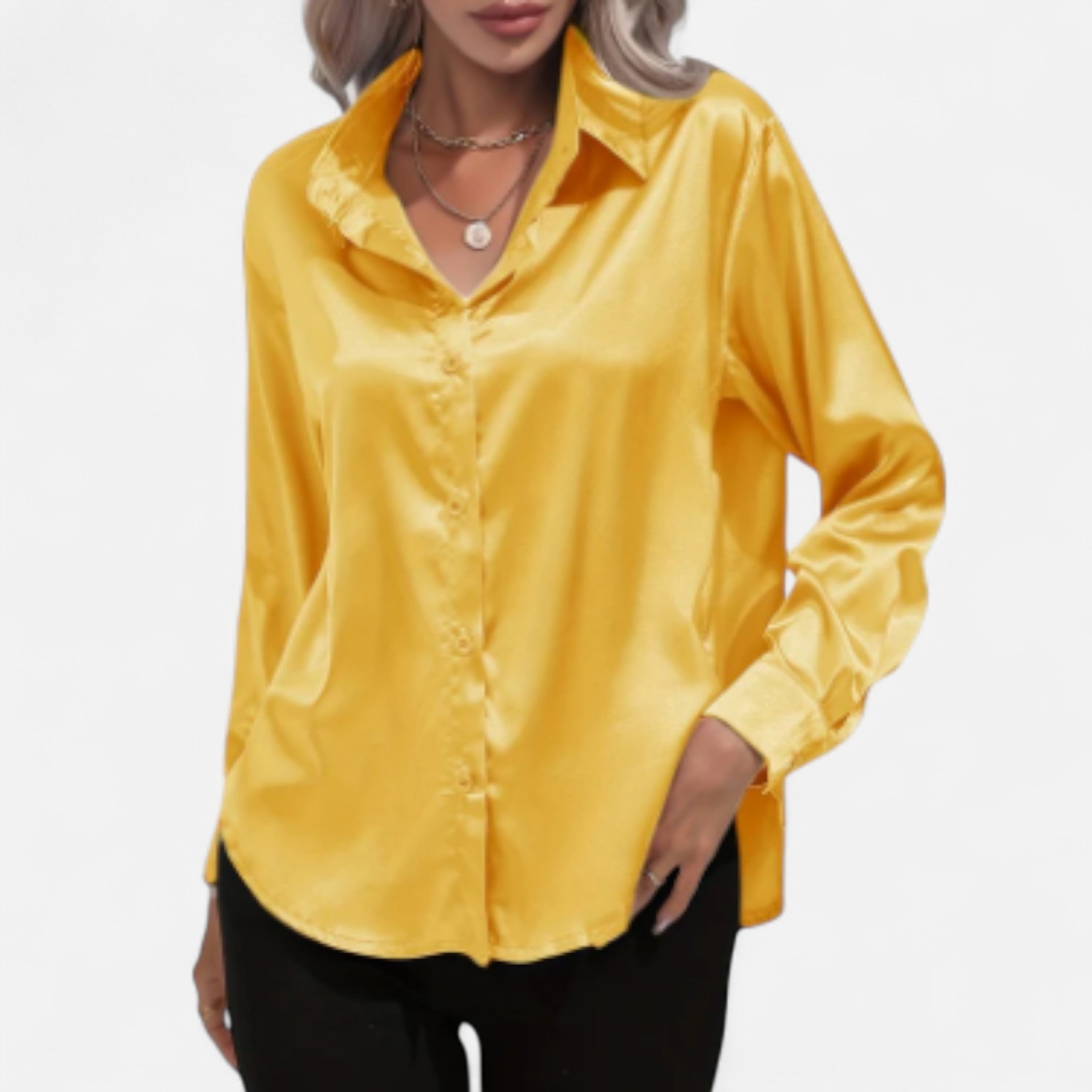 Solwiera | Damska Satynowa Koszula z Klasycznym Kołnierzem