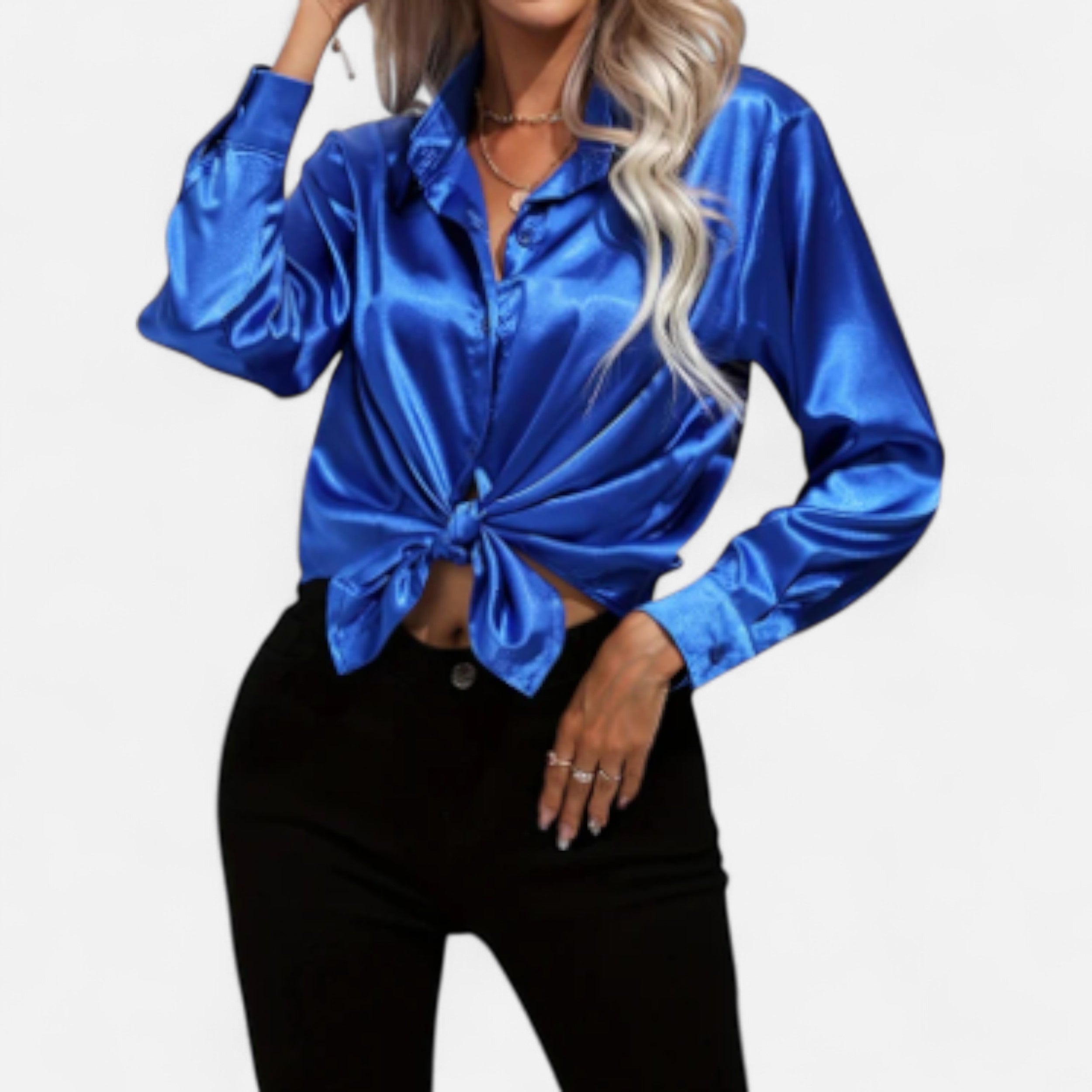 Solwiera | Damska Satynowa Koszula z Klasycznym Kołnierzem