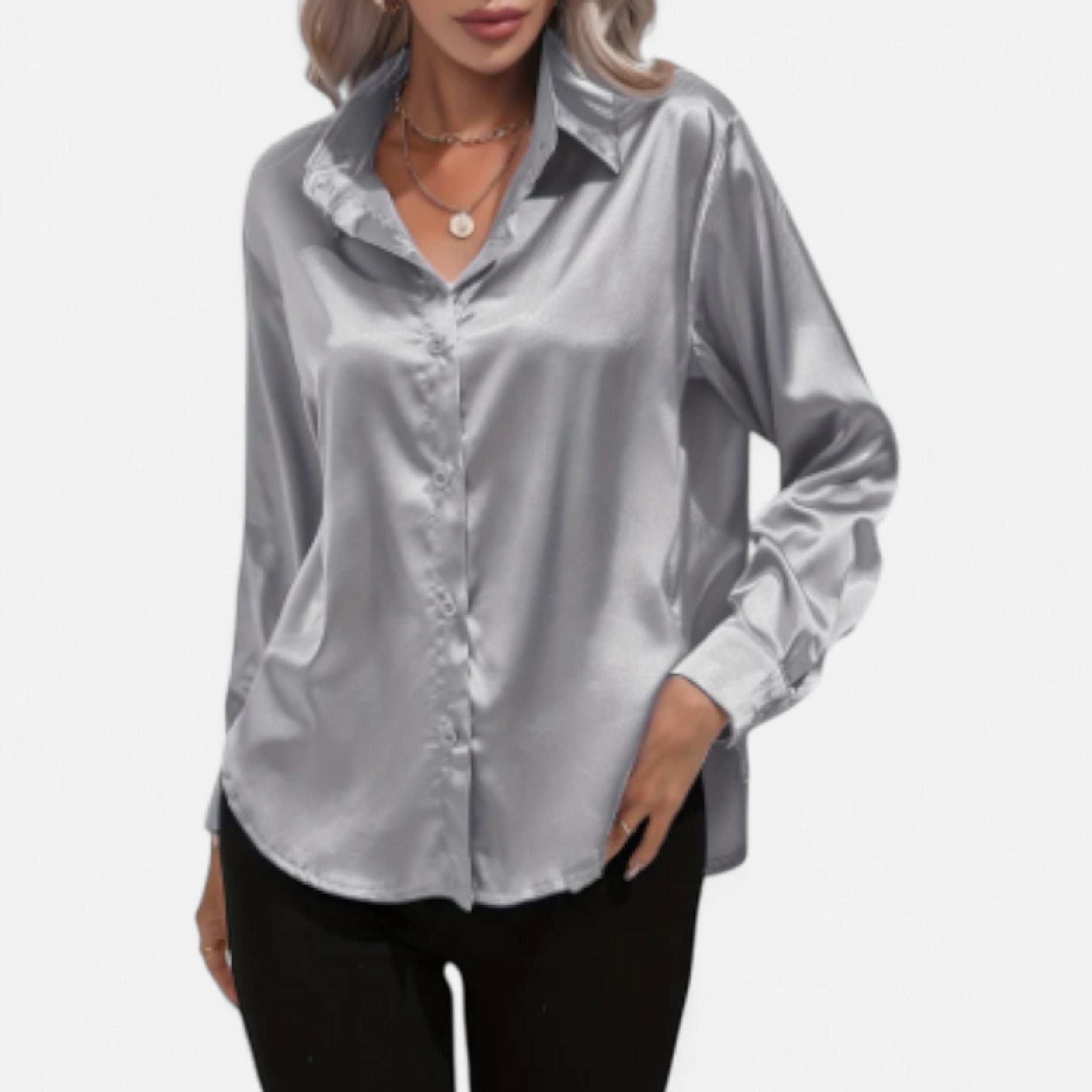 Solwiera | Damska Satynowa Koszula z Klasycznym Kołnierzem