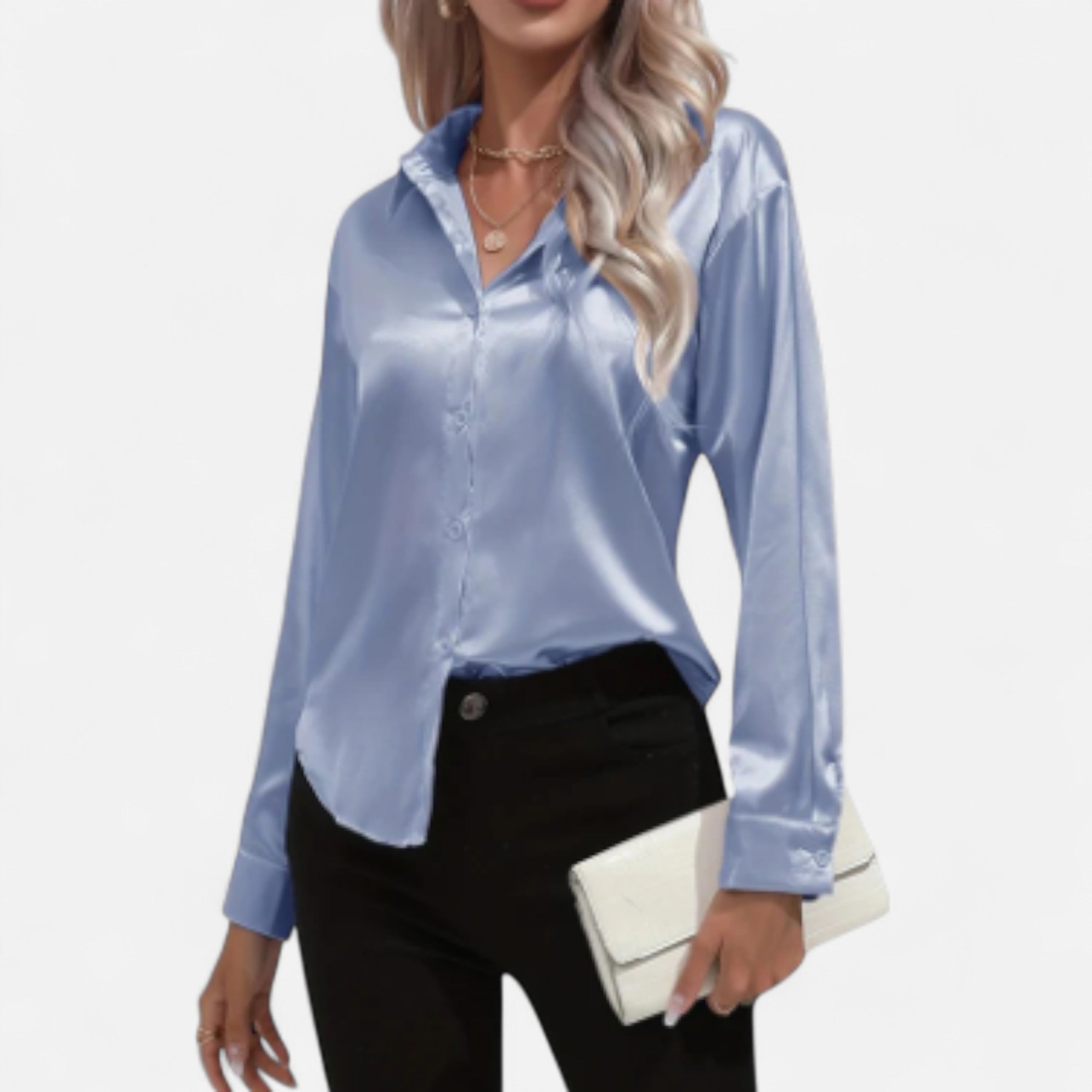 Solwiera | Damska Satynowa Koszula z Klasycznym Kołnierzem